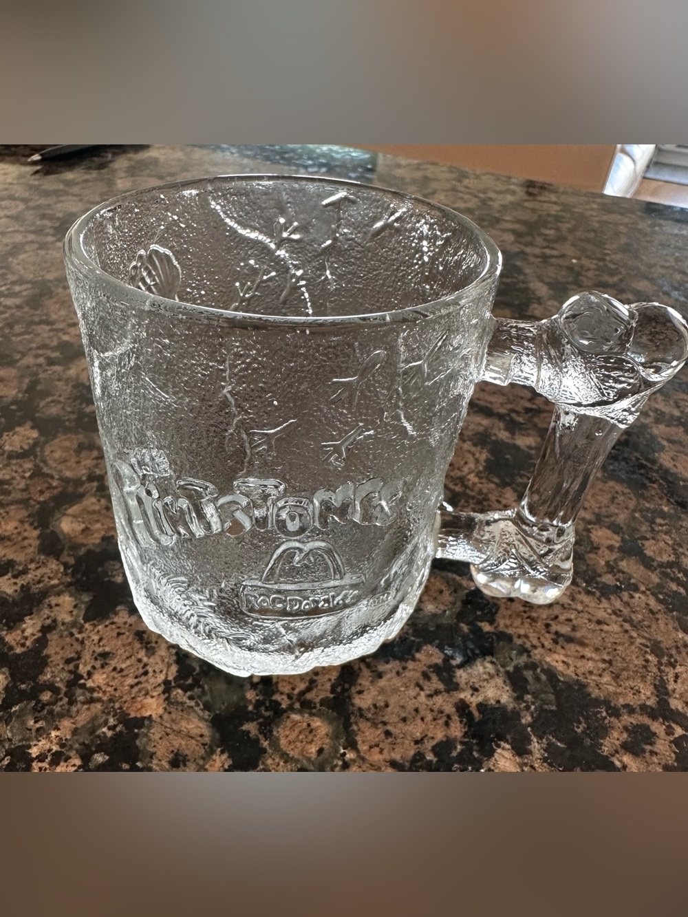 Flintstones McDonald's Clear Textured Glass Mug with Embossed Logo
